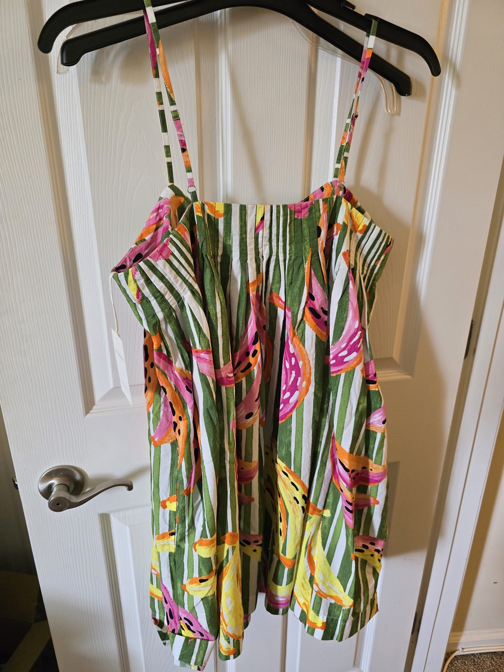 Tropical Stripe Banana Print Spaghetti Strap Shift Dress - Green & Pink - Picture 7 of 9